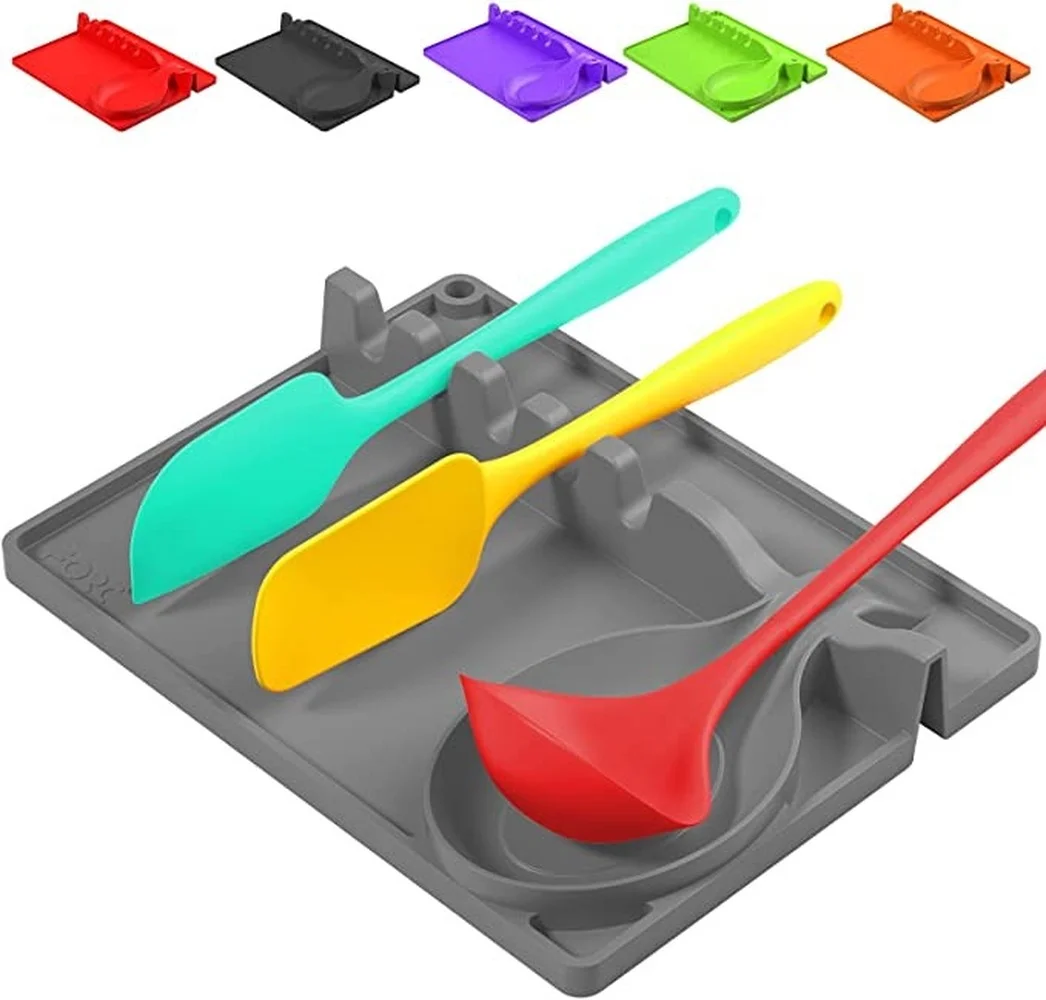 

Two in one silicone spoon pad multifunctional spoon placing Tray Kitchen Storage spoon rack gadget storage rack