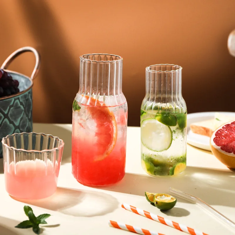

800ml Glass Water Bottle Set With Glass Cup Drinkware Bedside Carafe with Tumbler Glasses Drinking Pitcher for Milk Beverage Tea