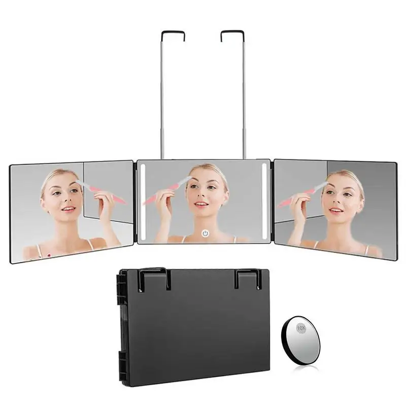 Illuminated 3-way Led Makeup Mirror With Telescoping Shaving Mirror For Men DIY Hair Cutting Mirrors 10X Magnification Mirror