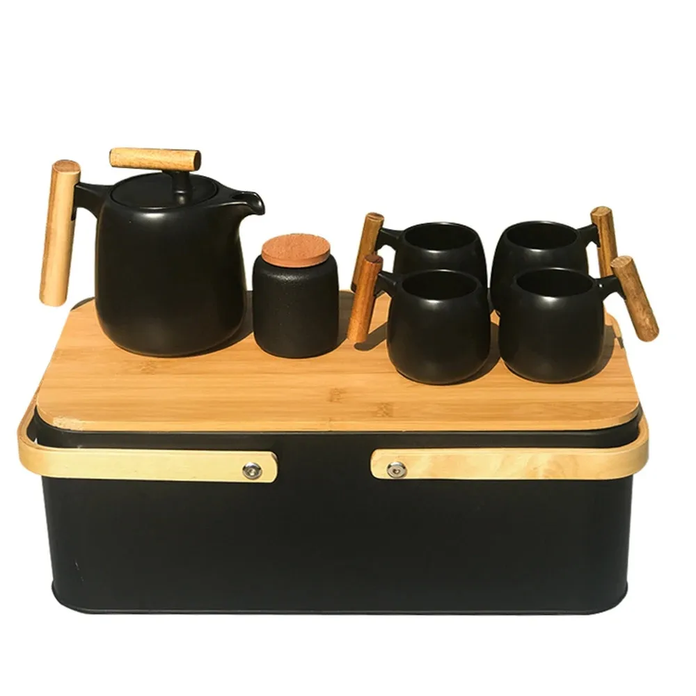 

Ceramic Tea Set With 1pc Black Tea Pot 4pcs Cups 1pc Storage Can Metal Box for Traveling Festival Birthday Gift for Tea Lovers