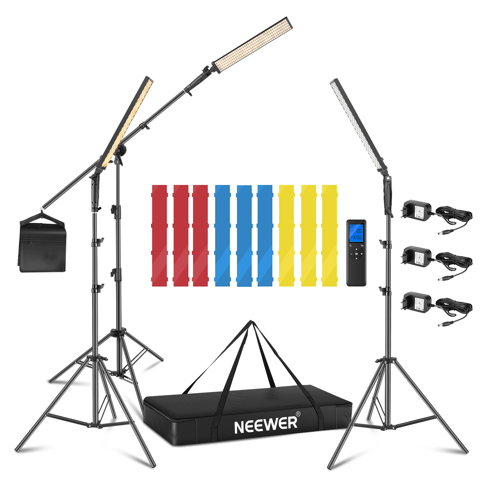 

Neewer 3 упаковки 2,4 ГГц светодиодный светильник для фотосъемки набор для освещения и 3 цветных фильтра-пульт дистанционного управления с регул...