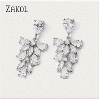 zakol temperament water drop cubic zirconia tassel earrings female engagement wedding party statement earring jewelry ep3175