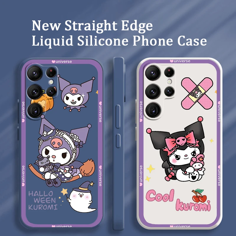 

Kuromi Sanrio Art Cute Anime Phone Case For Samsung S23 S22 S21 S20 FE S10 Plus Lite Ultra 5G Funda Liquid Rope Soft TPU Cover