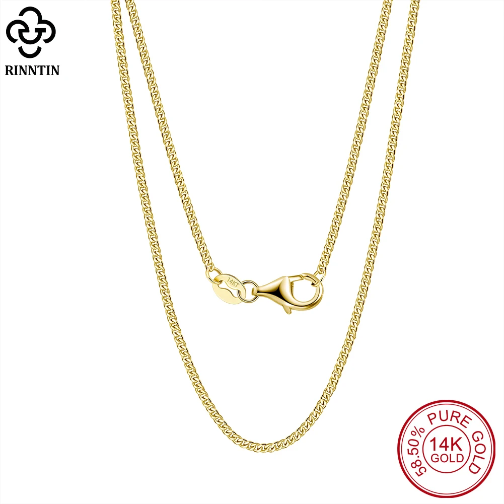 Rinntin Real 14K Solid Diamond Cut 1.35mm Cuban Link Curb Chain Necklace for Women Luxury AU585 Women's Neck Chain Jewelry GC04