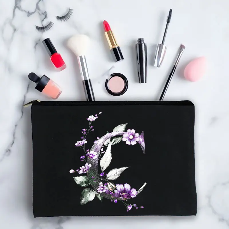 

Bridesmaid Makeup Bags Wedding Gifts Floral Alphabet Print Cosmetic Bridal Party lipstick bag Necessaries Purse Make Up Pouch