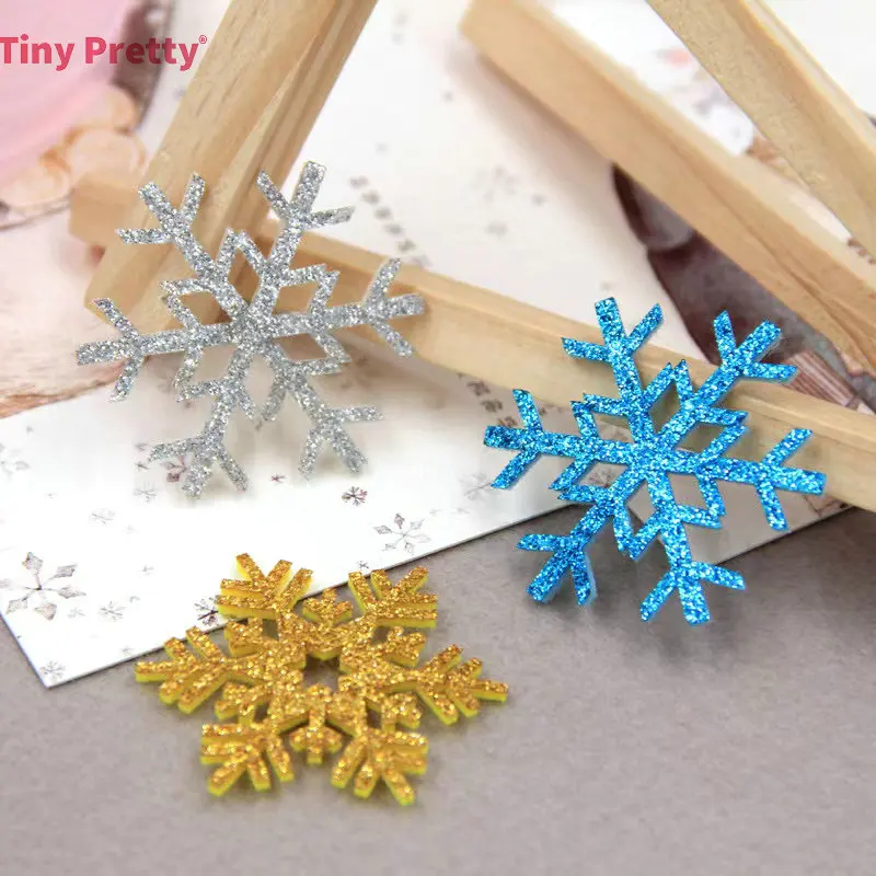 

20pcs Glitter Snowflake Blue Silver Gold Shiny Christmas Decor 4.3cm for DIY Jewelry Making, Party Decoration