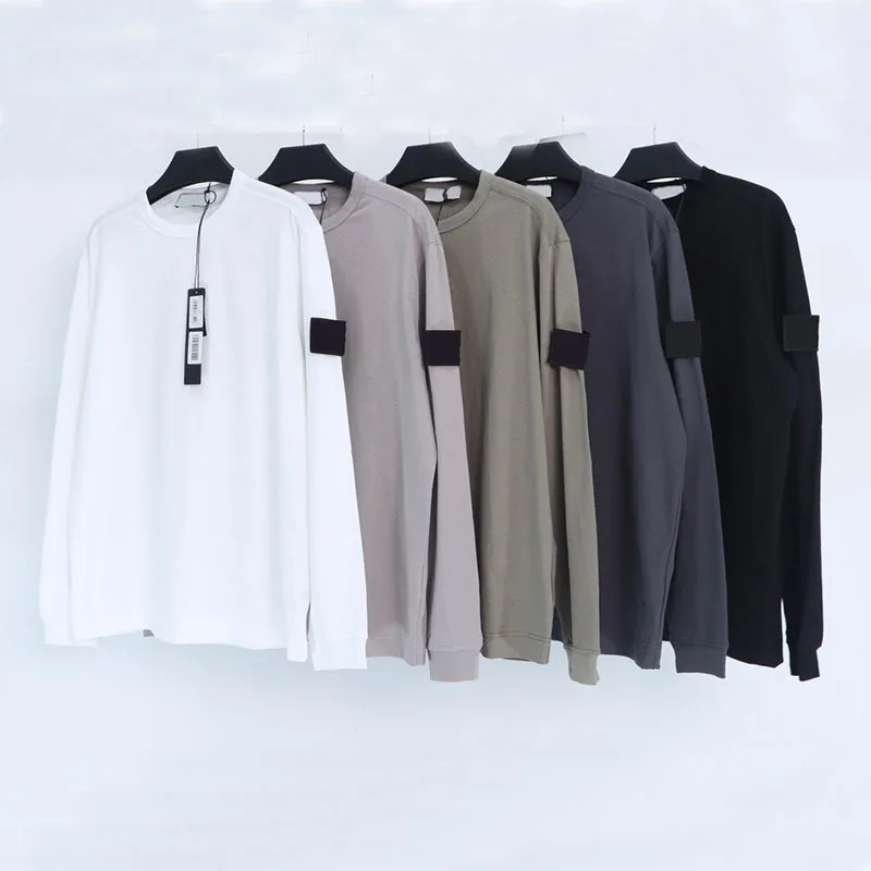 

Brand Stone Streetwear Long Sleeve Tshirts Men Classic Cotton Sweater Embroidery Color Badge 5 Colors Round Neck Pullover Tops