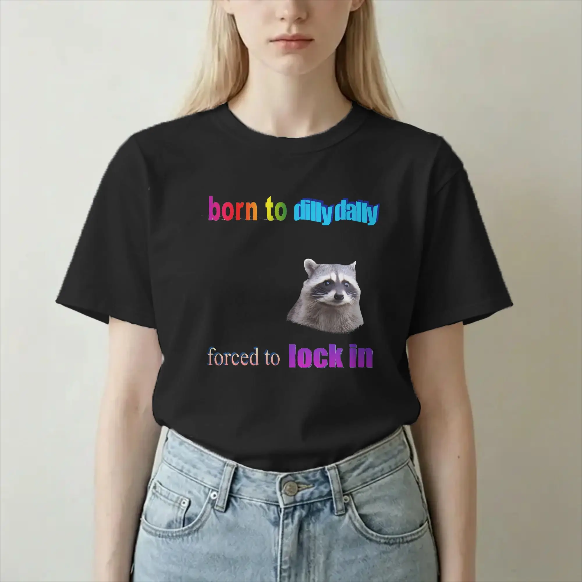 Фото Футболки Born To Dilly Dally Forced To Lock In для мужчин и женщин, 100% хлопок, забавная футболка с круглым вырезом, одежда с короткими рукавами, размеры 4XL, 5XL №1