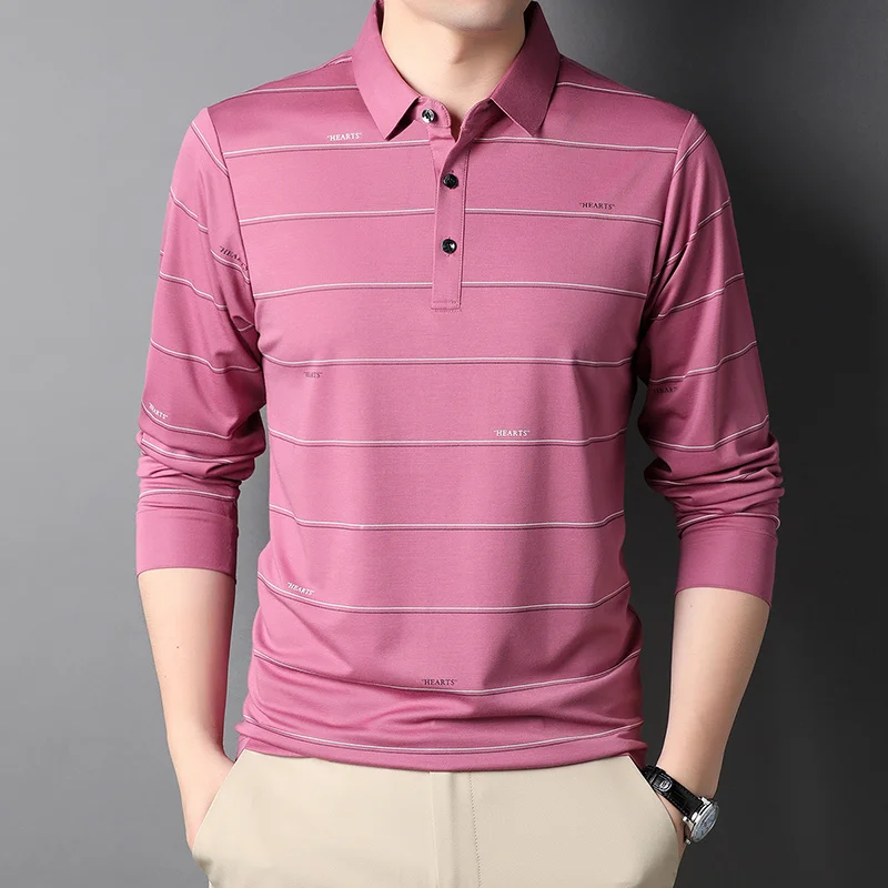 6 Colors Men's Spring New Long Sleeve Polo Shirt Classic Style Fashion Business Casual Striped Tops Male Brand Clothes