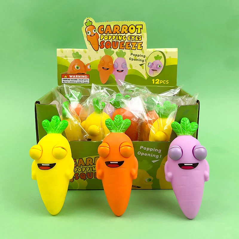 

5.5*12.5cm Funny Carrot Pinch Toys Eyeball Burst Squeeze Toy Adult Kids Stress Relief Fidget Toy Decompression Toy Random Color