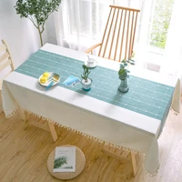 creative plaid decorative linen tablecloth with tassel waterproof oilproof thicken rectangular wedding dining tea table cloth
