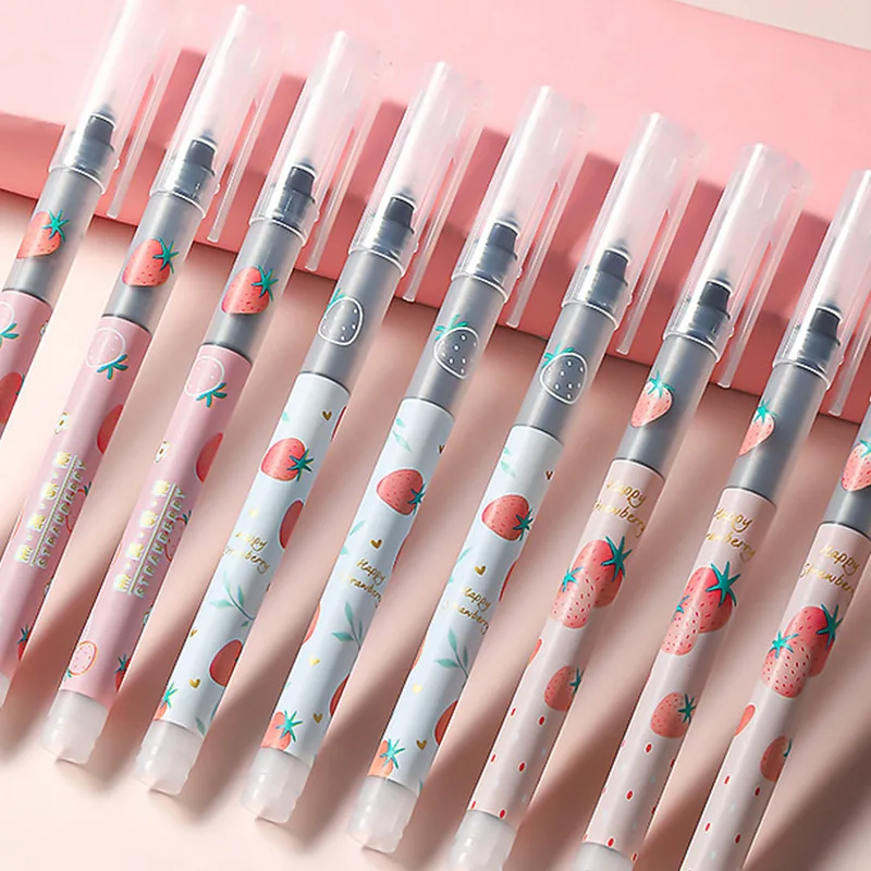 

12/Box Straight Liquid Quick-Drying Ballpoint Pen 0.5mm Gel Pen Cartoon Creative Signature Pen College Office Stationery