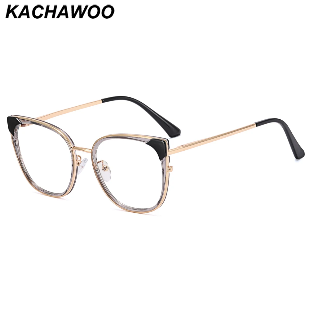 

Женские квадратные очки Kachawoo с голубым Светофильтром tr90, женские металлические очки «кошачий глаз», оправа для очков, женские модные декоративные серые и черные очки