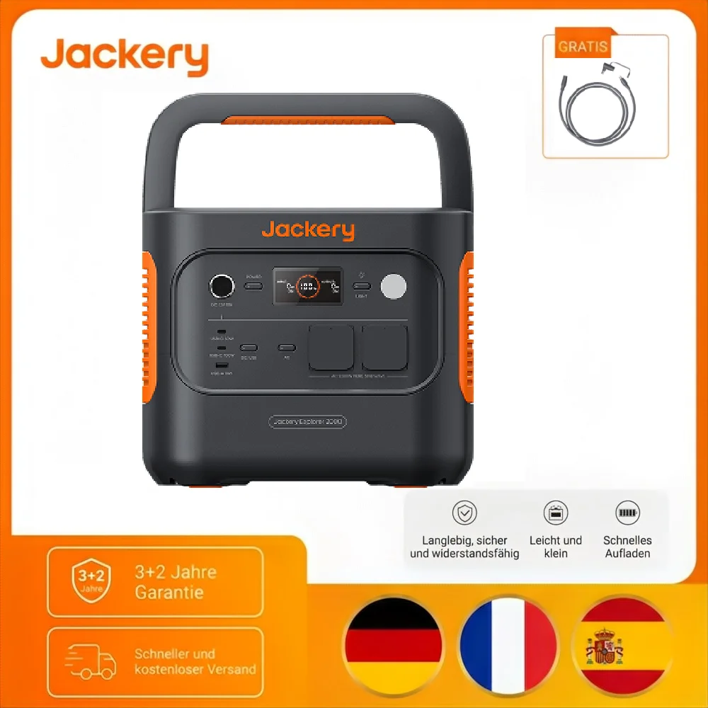 Jackery E2000 V2 Portable Power Station with 5M solar panel Extension Cable 2042Wh Solar Generator with 2200W Output (Max 4400W) Fast Charging from 0-80% in 52 Min for Emergency Camping mobile home