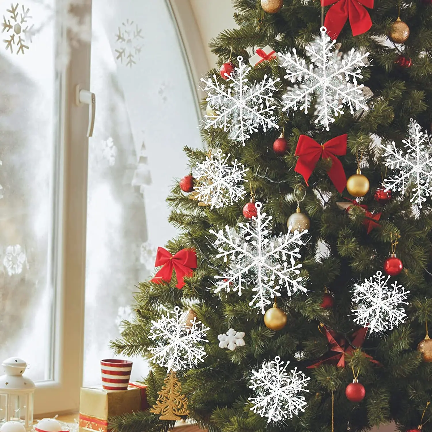 30Pcs Christmas White Snowflake Christmas Tree Decor For Home Hanging Pendants Plastic Xmas Snowflake Window Natal Decoration