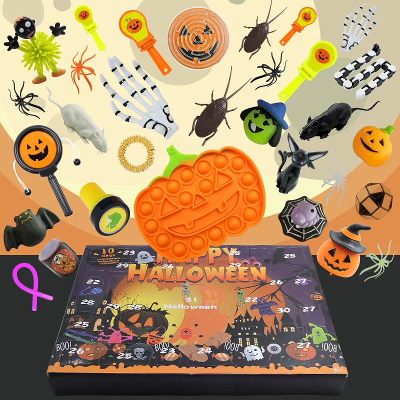 

Halloween Decompression Toy Set Pumpkin Bat Bubble Toy Countdown Calendar Blind Box Funny Toys Halloween Party Gifts for Kid