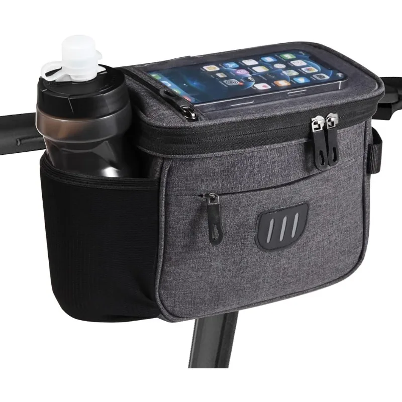

Bike Handlebar Bag Large Multifunction Bicycle Front Storage Pouch Bag 6.5 Inch Transparent Pouch with Shoulder Strap
