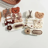 9pcs baby hair clips for girls hair accessories kawaii brown knitted kids hair bows infant gift korean toddler hairpins