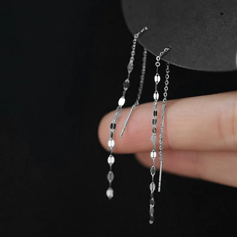 Luxury Long Tassel Ear Line Sequin Chain Earrings for Women Party Birthday Valentines Day Gift Jewelry Pendientes De Mujer