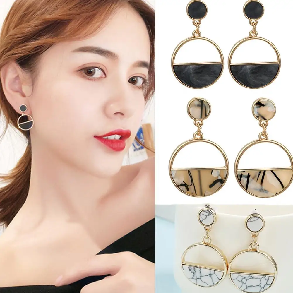 

YFASHION 1 Pair Earrings Geometric Semicircle Hollow Marble Circle Round Earrings Creative Personality Fashion Earrings