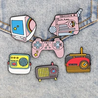 vintage computer enamel pins collections 90s gamepad radio tv jewelry brooches denim shirt badges lapel pin gifts for friends
