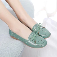comfortable womens summer ballet flats ladies genuine leather shoes 2022 casual hollow out bowknot loafers woman moccasins