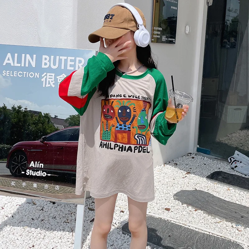 

8 10 years Girls Cartoon Long T-shirt Outfits Autumn 2022 New Teenage Girls Tops