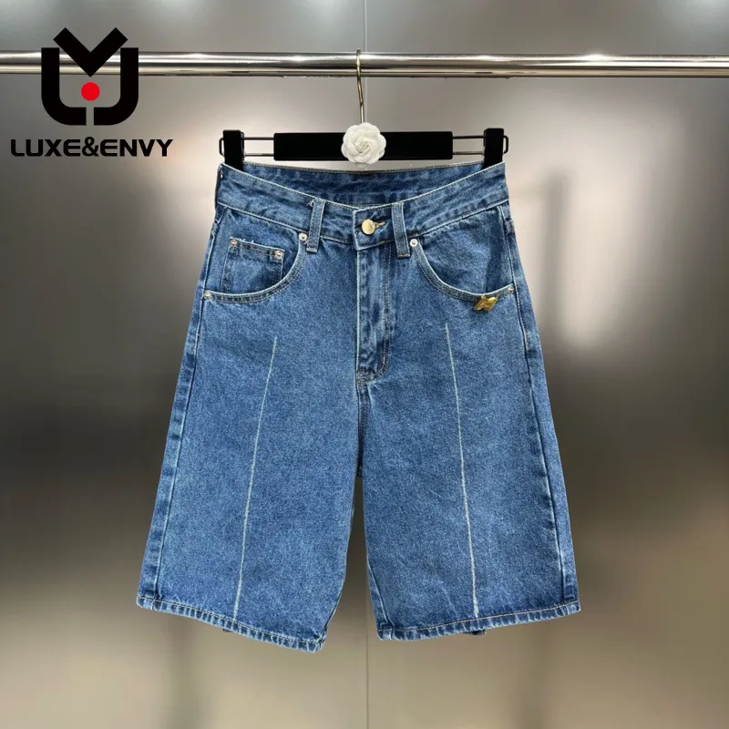 

Джинсовые шорты LUXE & ENVY женские, однотонные повседневные универсальные уличные джинсовые шорты на одной пуговице, с высокой талией, лето 2023