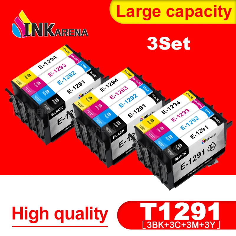 

INKARENA T1291 T1292 T1293 T1294 Compatible Cartridges for Epson Workforce WF-7015 7515 7525 3010DW 3520DWF 3530DTWF 3540DTWF