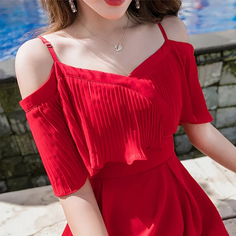 Женские платья большого размера лето красный шифон Boho Midi 2019 элегантный женский