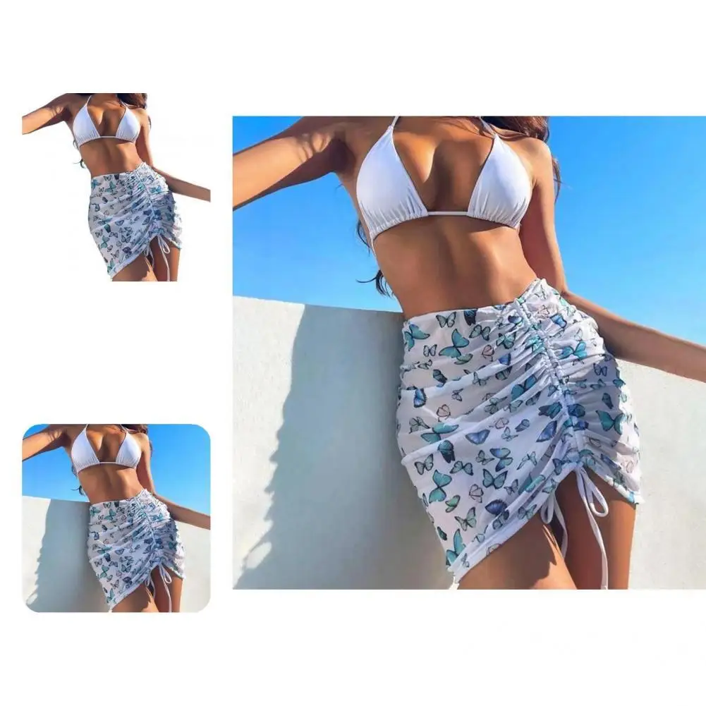 

Butterfly Print 3 Pcs/Set Chic Soft Summer Swimwear Set Backless Swimwear Set Padded for Beach