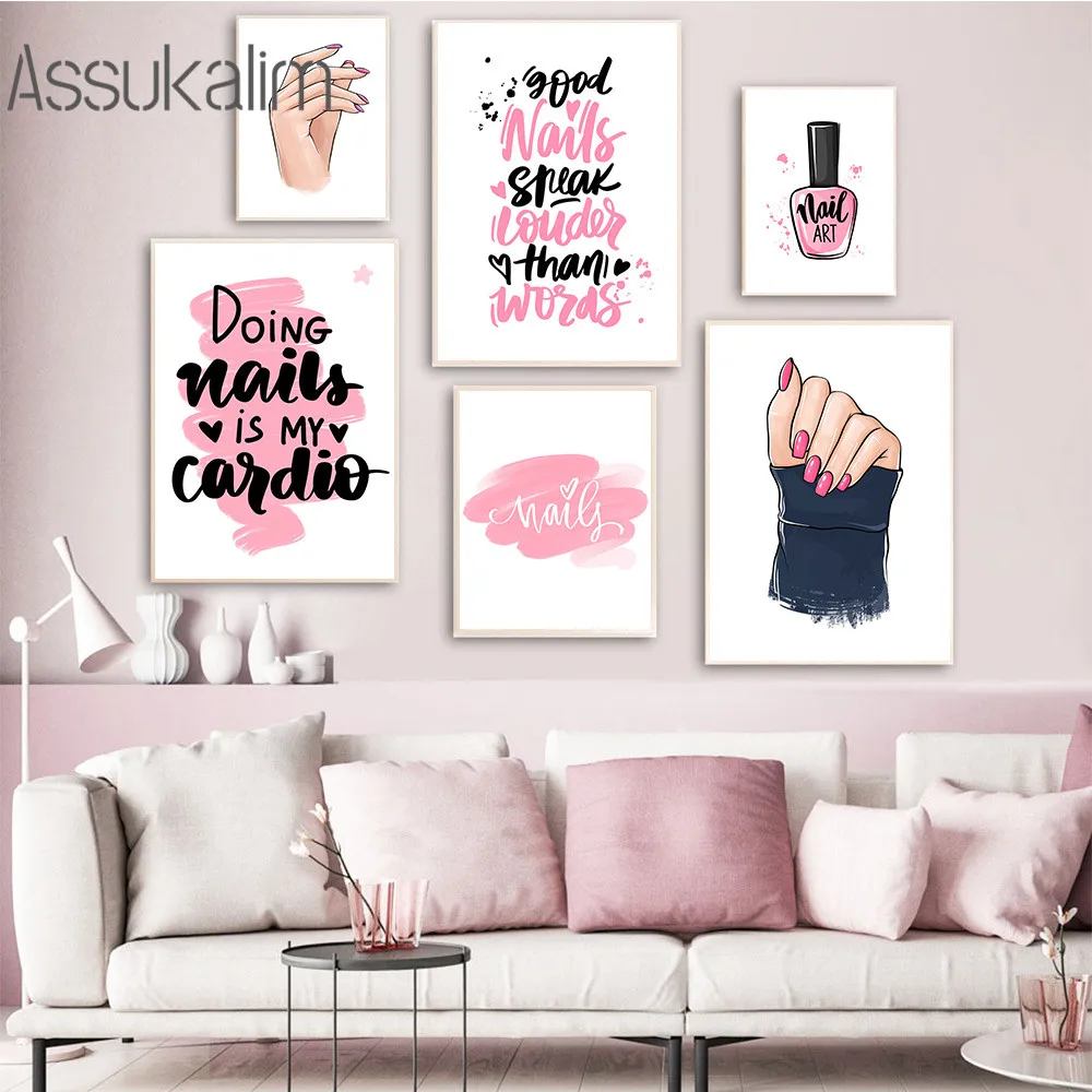

Nail Quote Canvas Posters Pink Nail Polish Art Painting Manicure Store Art Prints Nordic Wall Pictures Beauty Shop Decoration