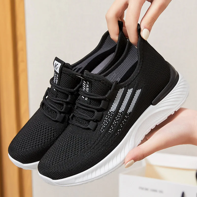 2023 New Style Four Seasons Women's Shoes Spring Summer Fashion Flying Woven Lace-up Casual Sports Shoes Breathable Sneakers