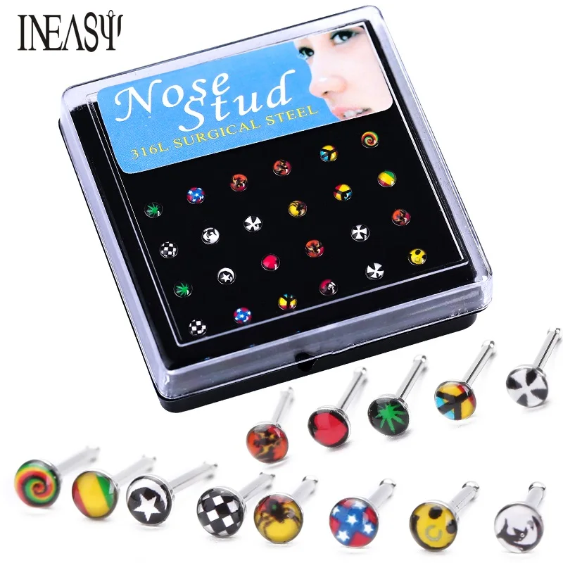 

24 шт./коробка, кольцо для носа, нержавеющая сталь