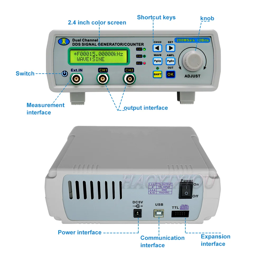 MHS-5200A цифровой DDS двухканальный генератор источника сигналов произвольный