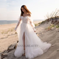 anna wedding dress 2022 beach off the shoulder appliques shinny bridal dress slit vestido de novia customised