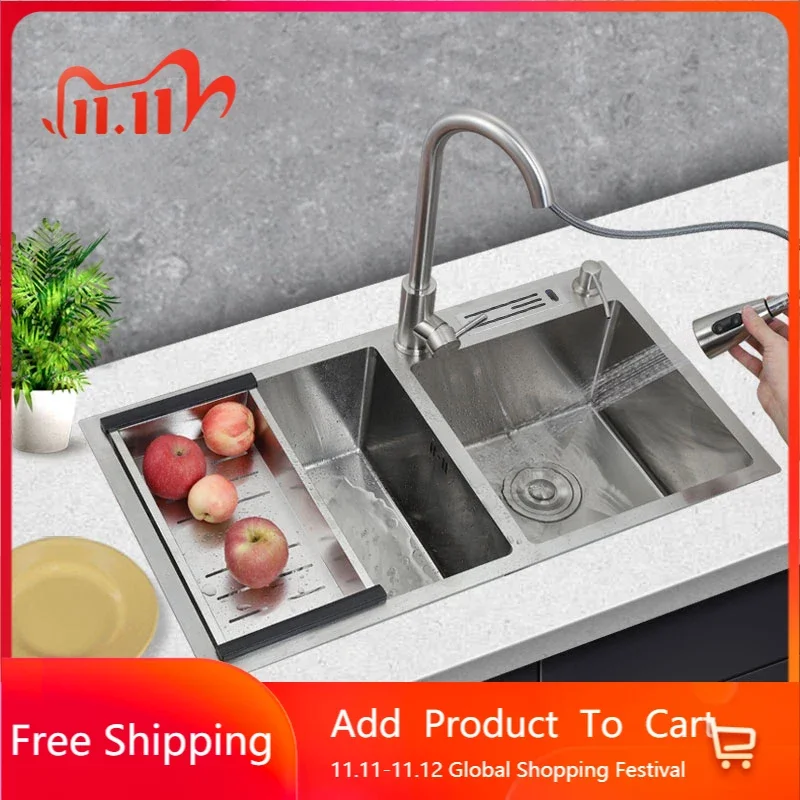 

Stainless Steel Kitchen Sink Pipe Drain Nozzle Mixer Taps Double Built-in Bathroom Sink Simple Pias De Cozinha Home Improvement