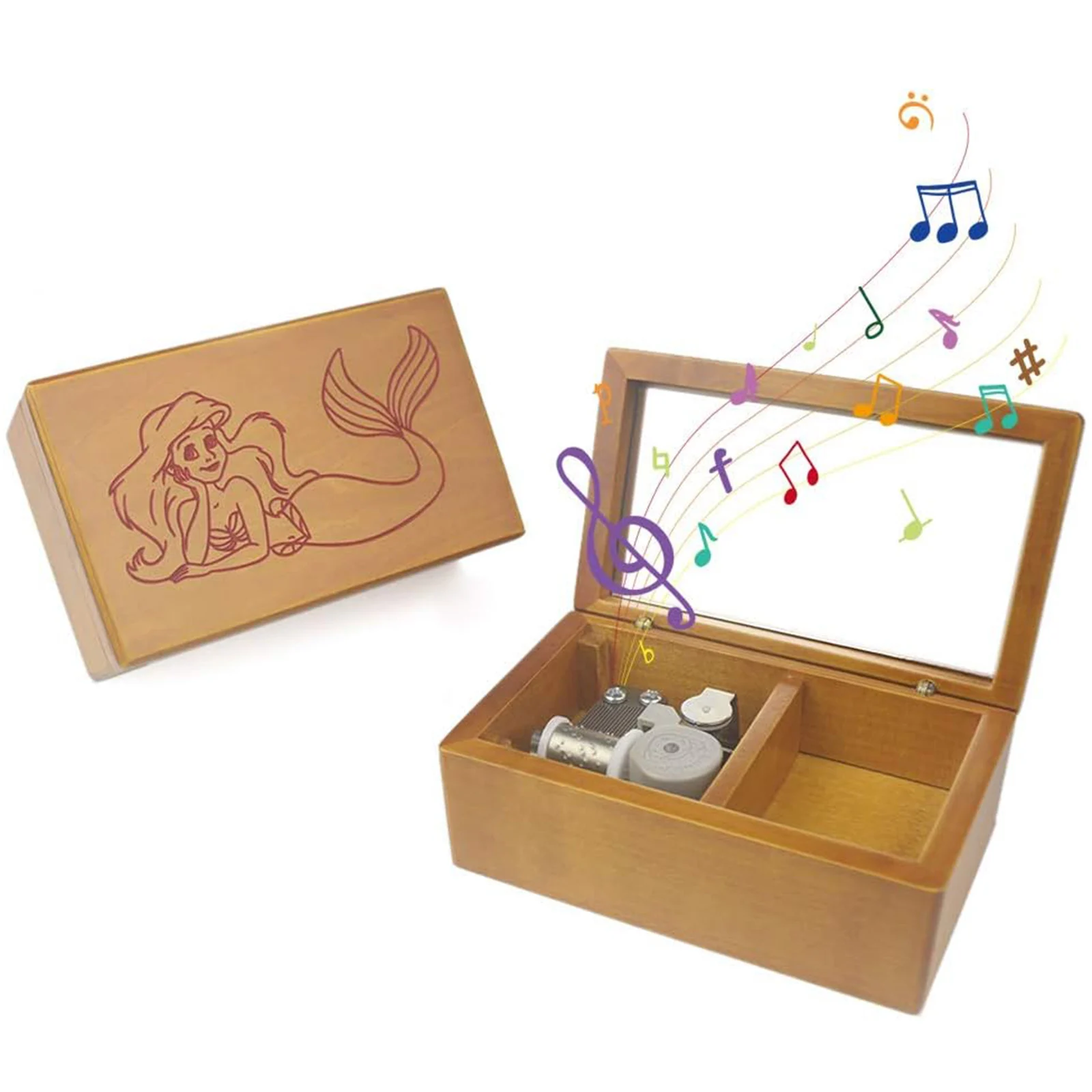 Деревянная прямоугольная настраиваемая музыкальная шкатулка SOFTALK Part of Your World для