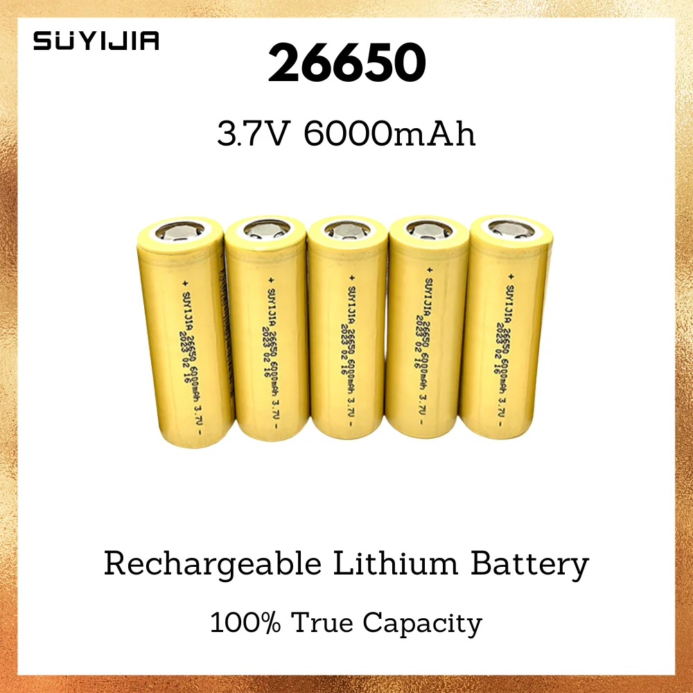 

3.7V 26650 Rechargeable Battery 6000mah Li-ion Battery 50A Discharge Suitable for Solar Panel LED Flashlight Power Tool Battery