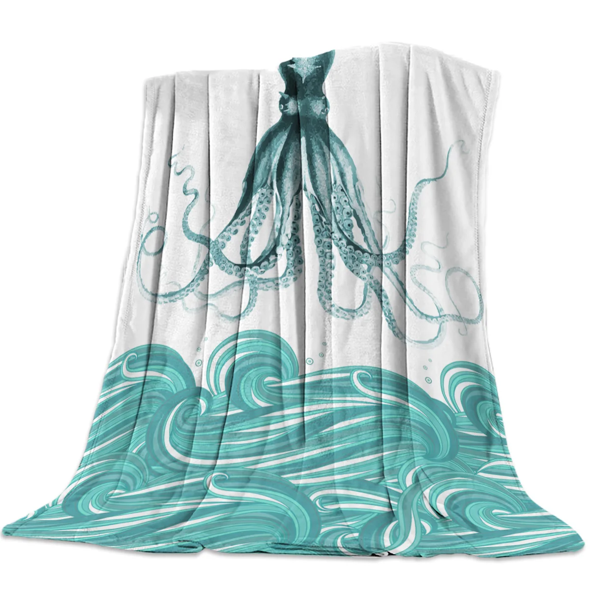 

Portable Soft Fleece Throw Funny Plush Bedspreads Queen King Size Cthulhu Octopus Old Newspaper Flannel Blanket for Bed Sofa