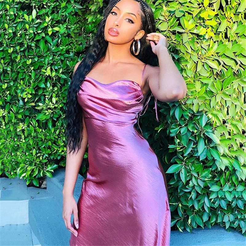 

Metallic Satin Straps Long Dress Summer Backless Women Asymmetrical Dress Female Elegant Christmas Party Vestidos Party Dresses