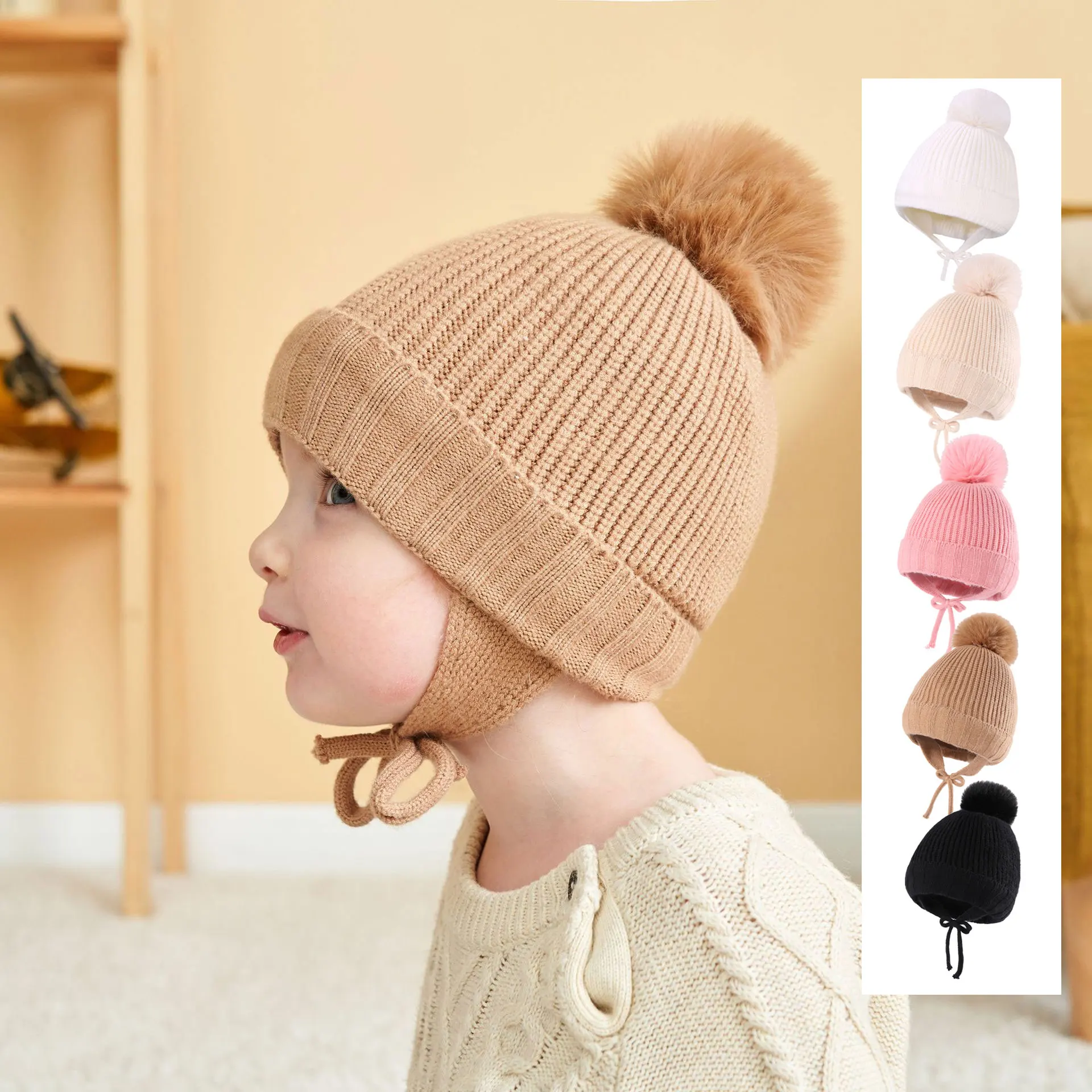 

Winter Baby Knitted Candy Color Toddler Beanie Cap Hat Boys Girls Pompom Cap Crochet Infant Kids Children Hairball Hats