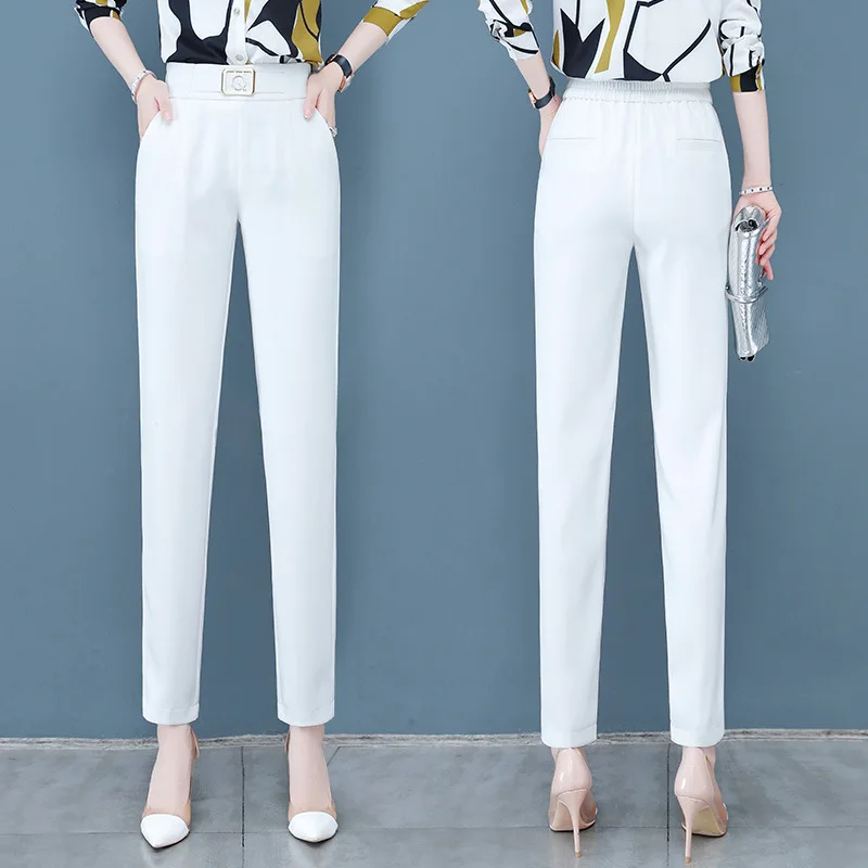 

Белые Костюмные брюки женские на весну и осень 2022 Новинка прямые небольшие ноги с высокой талией профессиональные дымчатые повседневные бр...