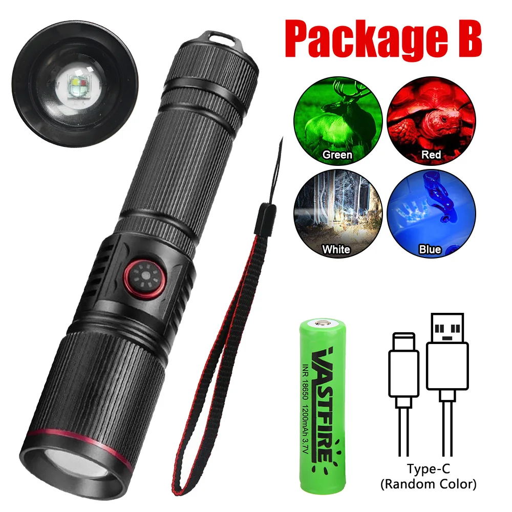 

Портативный водонепроницаемый фонарь Red/Green/Blue/White 10W из алюминиевого сплава