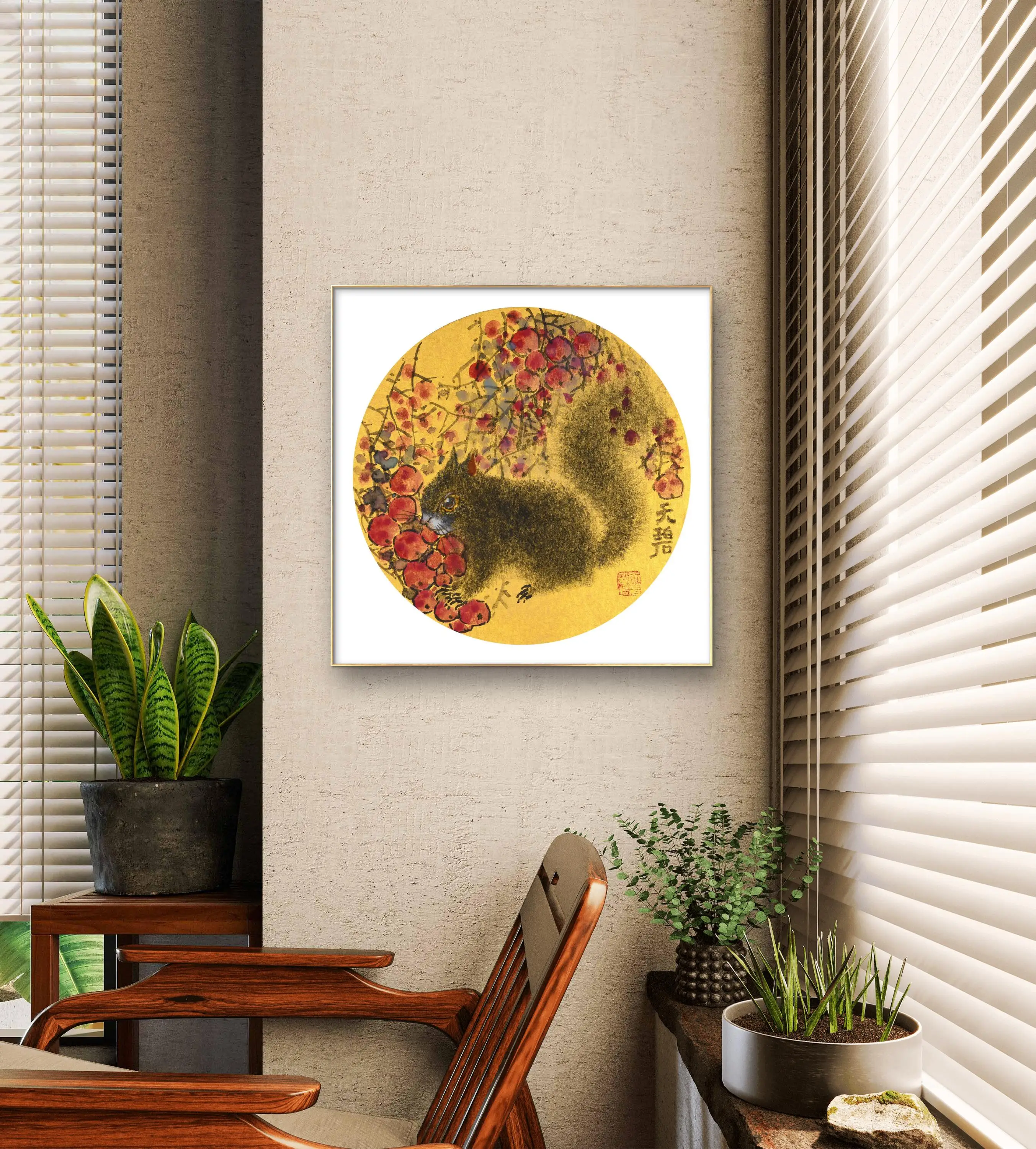 

Super value Chinese Artists Association member Tang Tianbi squirrel calligraphy and painting