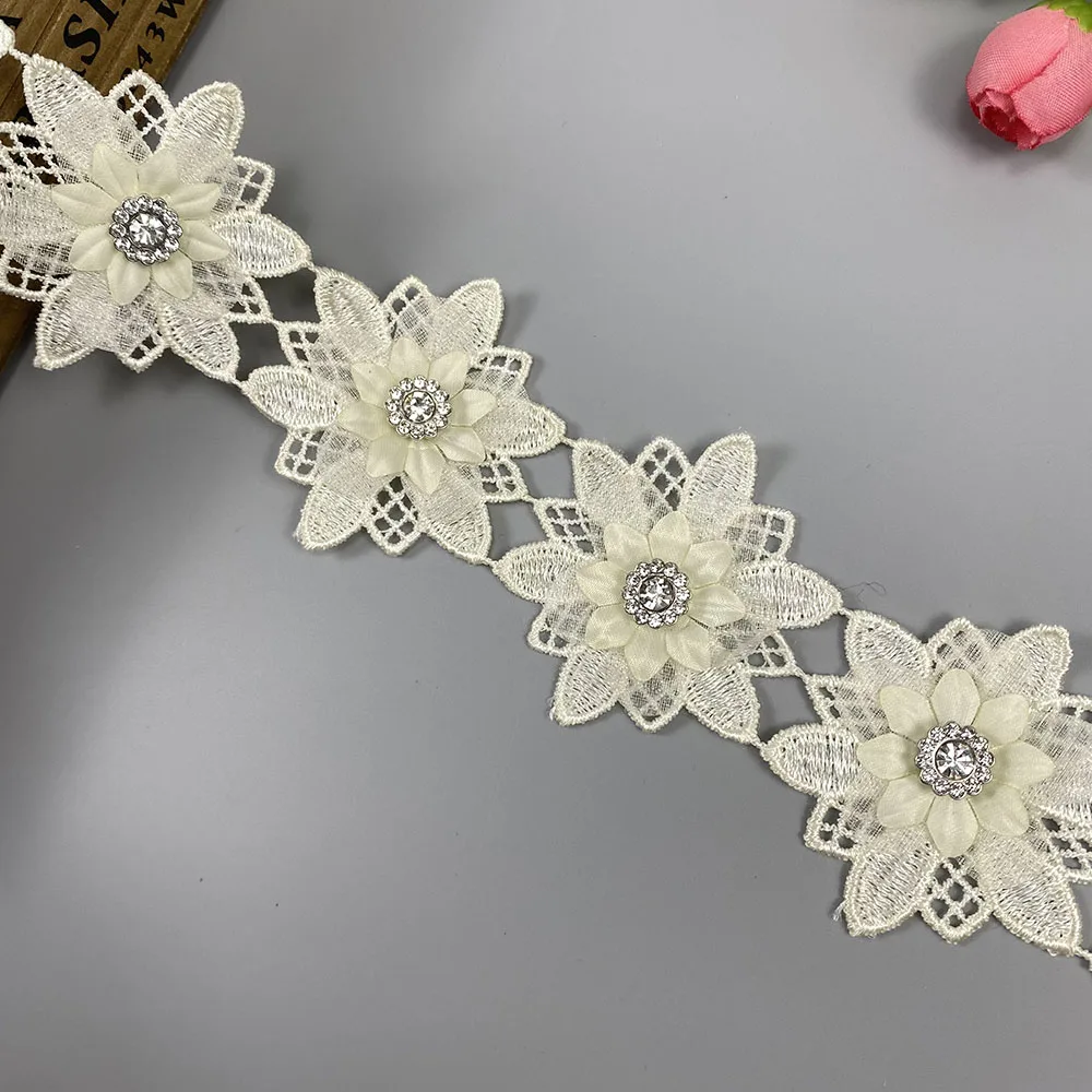 1 ярд бежевая цветочная кружевная бейка вышитая ткань алмазные швейные