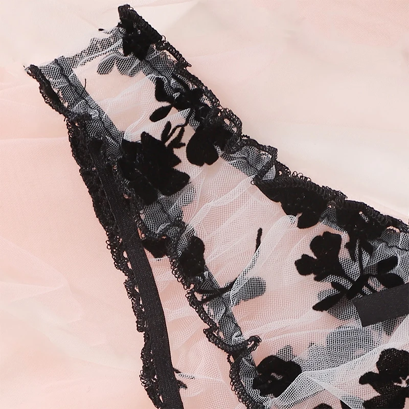 

Комплект женского экзотического нижнего белья, прозрачный кружевной бюстгальтер, трусики, эротическое сексуальное нижнее белье с оборками...