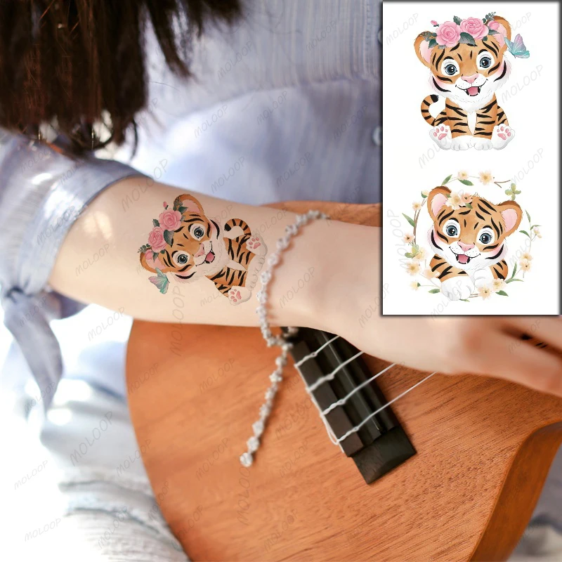 Временные татуировки наклейки Тигр Кошка Милые Животные Роза Цветок Бабочка для Женщин Мужчин Детей Фальшивые Татуировки Макияж Тела Водонепроницаемый Арт.