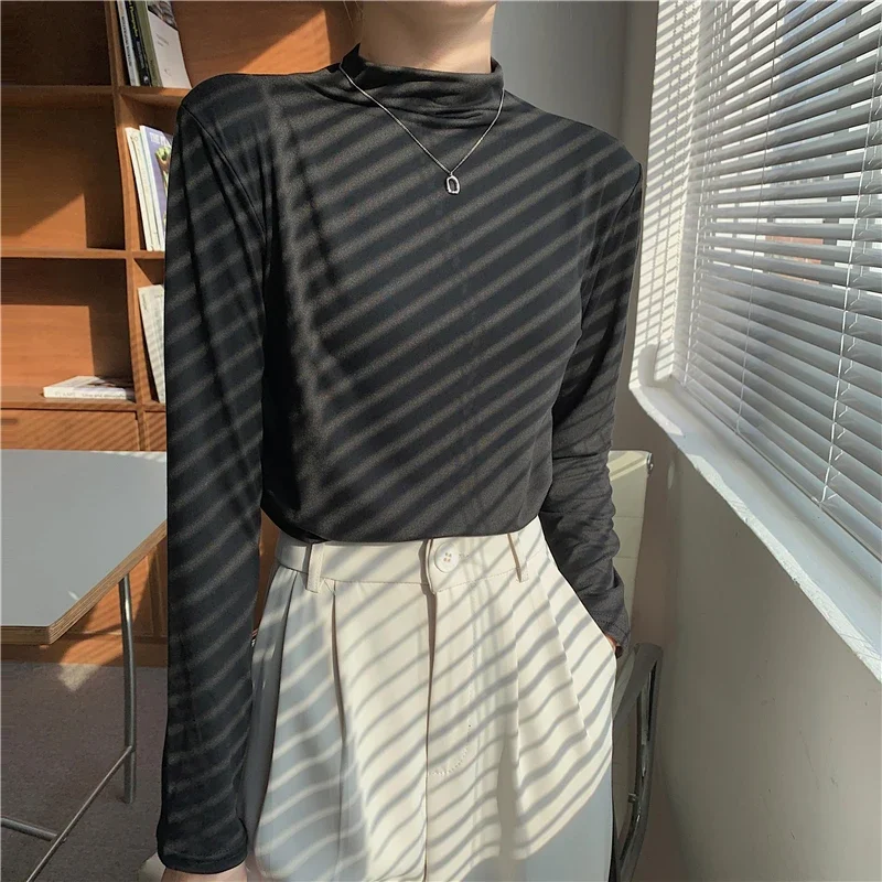 Модная женская блузка с воротником-стойкой белая черная длинным рукавом рубашка