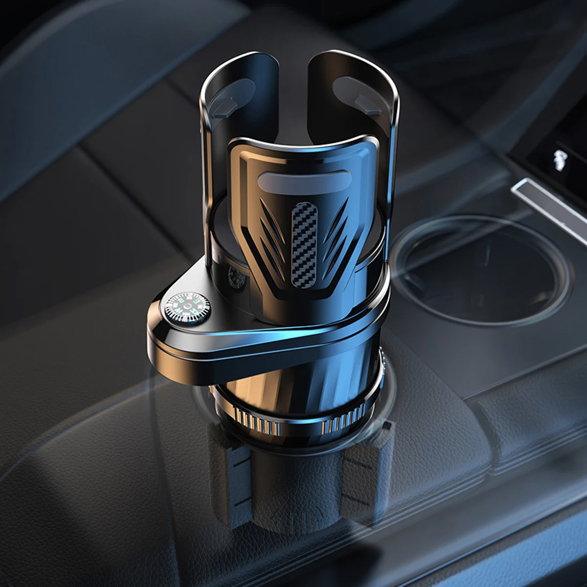

Car Cup Holder Expander 2 In 1 Insert Dual Drink Cup Stand Rotatable Car Water Bottle Extender Rack with Compass for Phone Drink